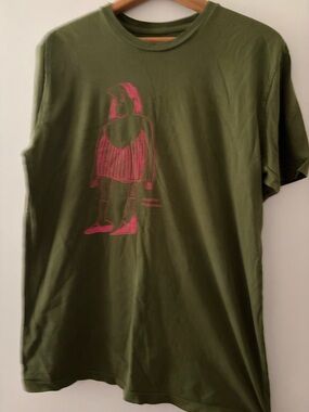 Olive Green Shirt with Pink Illustration
